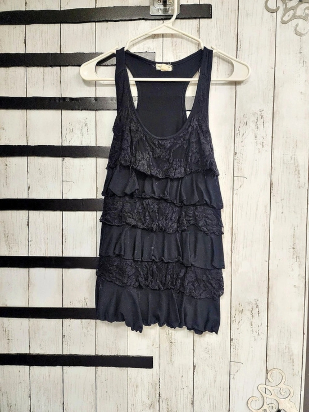 Free People Black Tiered Lace Tank Top